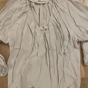 ZARA BUCKLE TRIM GATHERED BLOUSE